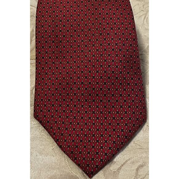 Vintage Christian Dior Vintage Geometric Design Silk Tie Red Preowned - Picture 4 of 5
